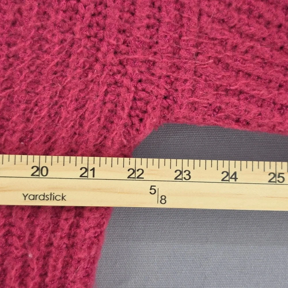 Lucky Brand Womens Magenta Pink Ribbed V-Neck Chunky Knit Sweater Size Medium